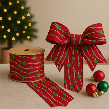 Fita Decorativa Vermelha com Bolinhas Verdes