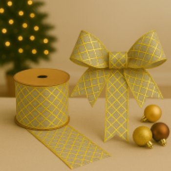 Fita Decorativa Bege e Dourada