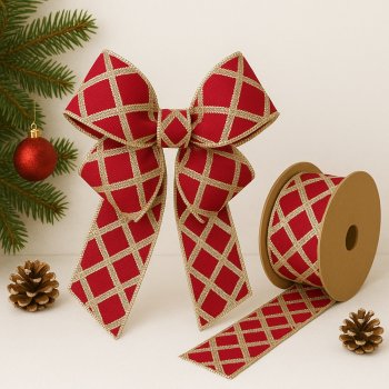 Fita Decorativa Vermelha Dourado e Branco