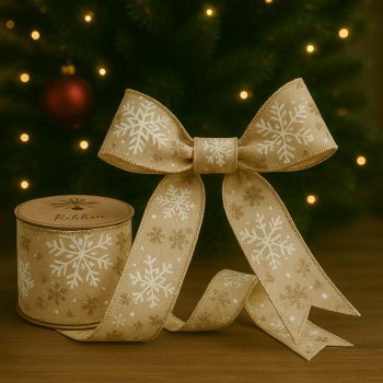 Fita Decorativa Flocos de Neve Bege e Dourada