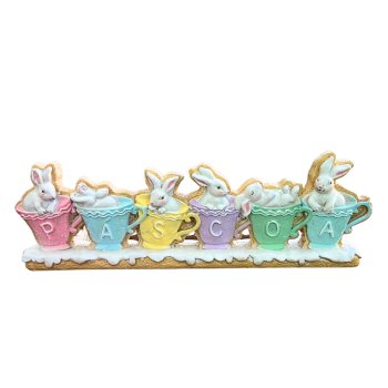 Enfeite de Pascoa Decorativo Coelinhos na xicaras de Resina 8cm