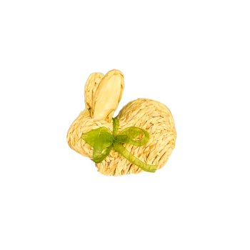 Coelho Rustico C/ Laço Verde Deitado 14cm