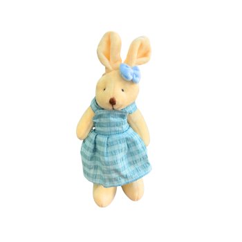 Coelho de Vestido Listrado Azul Decorativo para Pendurar 15cm
