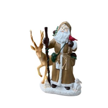 Enfeite de Natal Papai Noel Com Rena Resina 27cm