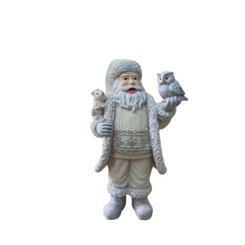Enfeite de Natal Papai Noel Com Esquilo e Coruja De Resina 18cm