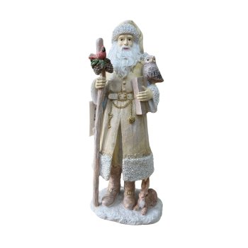 Enfeite de Natal Papai Noel Com Coruja De Resina 32cm