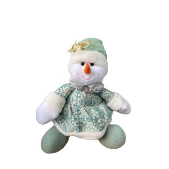 Boneco de Neve De Pelucia Sentado Vestido Verde Menta 35cm