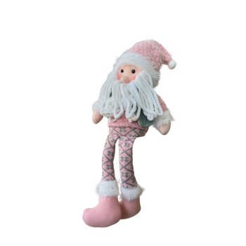 Papai Noel De Pelucia Sentado Rosa Com Verde 50cm