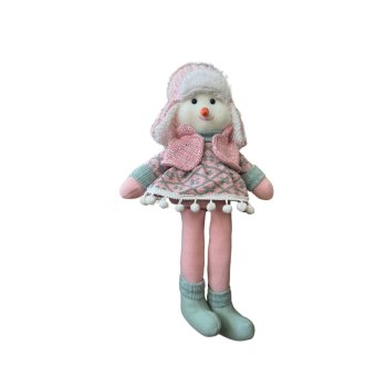 Boneco Neve De Pelúcia Sentado Vestido Rosa Com Verde 47cm