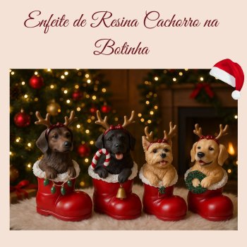 Enfeites de Resina Cachorro Na Botinha 14cm