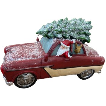 Enfeite de Resina Papai Noel De Carro Decorativo Acende a Luz No Farol
