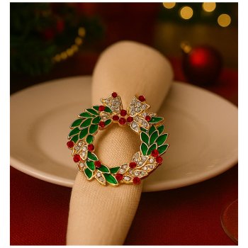 Conjunto Com 4 Porta Guardanapo De Metal Modelo Folhas Com Pedrinhas Verde E Vermelha