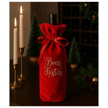 Saco Decorativo Para Garrafa Boas Festas Vermelho