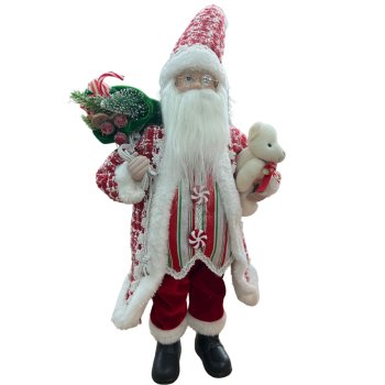 Papai Noel Em Pè Vermelho Com Sacola De Doce -54cm